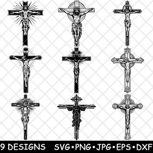 Crucifix croix chrétienne Jésus symbole religieux église catholique SVG, DXF, Eps, PNG, Cricut, Silhouette, découpe, Laser, pochoir, autocollant, clipart, impression