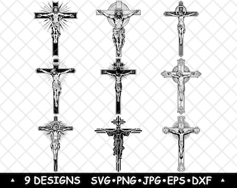 Crucifix Christian Cross Jesus Religious Symbol Catholic Church  SVG,DXF,Eps,PNG,Cricut,Silhouette,Cut,Laser,Stencil,Sticker,Clipart,Print