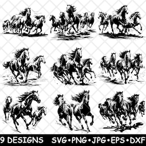 Arabische Pferde Gallop Quarter Thoroughbred American Paint Morgan SVG,DXF,Eps,PNG,Cricut,Silhouette,Schnitt,Laser,Schablone,Aufkleber,Clipart,Druck