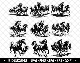 Arabian Horses Gallop Quarter Thoroughbred American Paint Morgan SVG,DXF,Eps,PNG,Cricut,Silhouette,Cut,Laser,Stencil,Sticker,Clipart,Print
