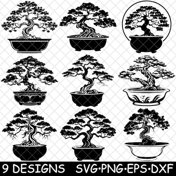 Bonsai Miniature Tree Japanese Pine Art Pruning Display Coaster Black White Laser SVG PNG Grayscale Burn Image Cut Engrave Coaster Cnc Wood