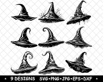 Witch Hat Pointed Sorceress Dark Magic Wizard Halloween Laser File SVG PNG JPG Grayscale Burn Image Cut Cricut Coaster Black White Cnc Wood