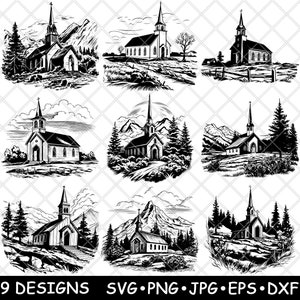 Country Church Western Prayer House Rústico Cena Antiga Placa Coaster Preto Branco SVG,Dxf,Eps,PNG,Glowforge,Lightburn,Corte,Laser,Gravar,Iron-on