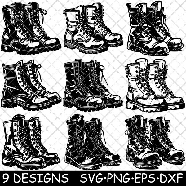 Military Combat Boots Tactical Footwear Field Steel Toe PNG,SVG,EPS,Cricut,Silhouette,Cut,Engrave,Stencil,Sticker,Decal,Vector,Clipart,Print