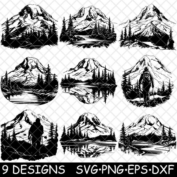 Mount Rainier National Park Washington Volcano Peak Alpine Glacier SVG,Dxf,Eps,PNG,Cricut,Silhouette,Cut,Laser,Stencil,Sticker,Clipart,Print