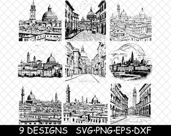 Florence Cityscape SVG Bundle Italian Duo Skyline Clipart Tuscany Architecture Laser Engraving Art Print
