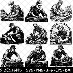 Steenhouwer snijder ambachtelijk beeldhouwer beeldhouwer metselwerk bouwen laserbestand SVG PNG JPG grijswaarden afbeelding branden gesneden vector onderzetter zwart wit cnc hout