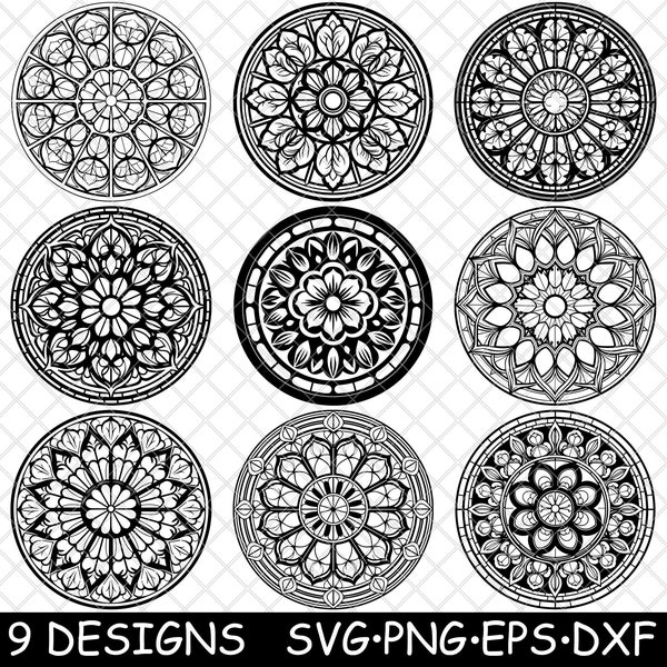 Gothic Rose Window Round Cathedral Medieval Church Rosette Stained SVG,Dxf,Eps,PNG,Cricut,Silhouette,Cut,Laser,Stencil,Iron-on,Clipart,Print
