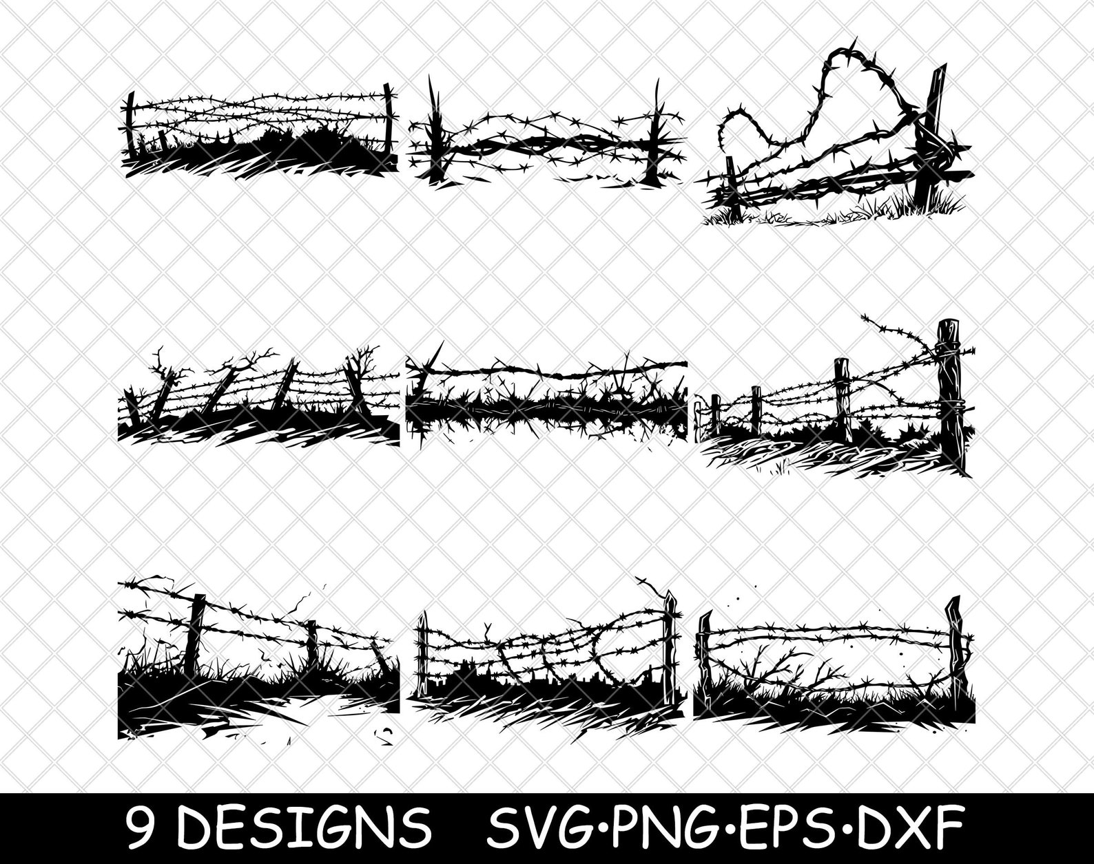 Barbed Wire Fence SVG Bundle | Rustic Farm Fence Clipart for Laser ...