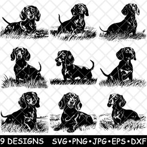 Dackel Weiner Sausage Hund Dachsie Doxie Furry Canine Laser File SVG PNG JPG Graustufen Brennen Bild geschnitten Vektor Untersetzer Schwarz Weiß Cnc Holz