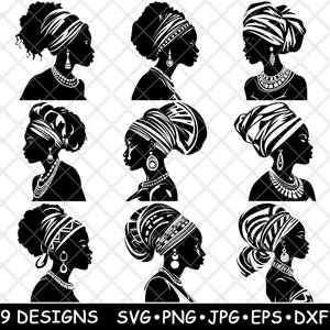 Donna nera africana Afro-caraibica Americana Donna Nigeriana Congo SVG,Dxf,Eps,PNG,Cricut,Silhouette,Taglio,Laser,Stencil,Adesivo,Clipart,Stampa