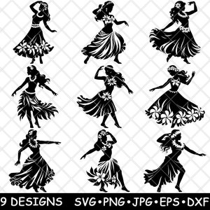 Hula-danseres Hawaiiaans meisje Polynesisch eiland Stille Oceaan Luau-ritueel SVG, dxf, eps, png, cricut, silhouet, snede, laser, stencil, sticker, clipart, print