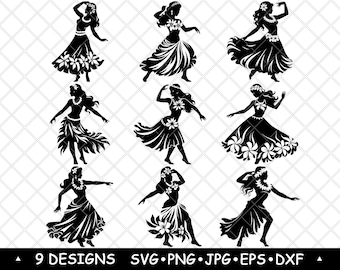 Tancerka hula Hawajska dziewczyna Polinezyjska wyspa Pacyfik Luau Rytuał SVG, Dxf, Eps, PNG, Cricut, Sylwetka, Cięcie, Laser, Szablon, Naklejka, Clipart, Drukuj