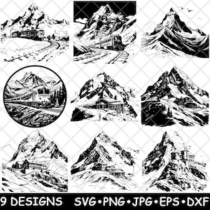 Zwitserse Alpen Jungfraujoch Jungfrau Alpine Plateau Train Mountain Ice SVG, dxf, eps, png, cricut, silhouet, snede, laser, stencil, opstrijkbaar, clipart, print