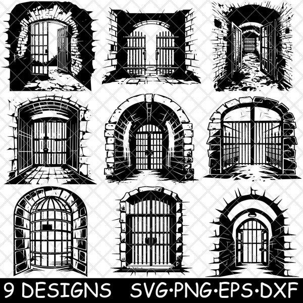 Prison Cell Jail Dungeon Incarcerate Penitentiary Detain Inmate  SVG,DXF,Eps,PNG,Cricut,Silhouette,Cut,Laser,Stencil,Sticker,Clipart,Print