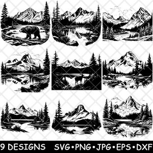 Glacier National Park Montana Rocky Mountains Logan Pass laserbestand SVG PNG JPG grijswaarden afbeelding branden gesneden vector Coaster zwart wit CNC hout