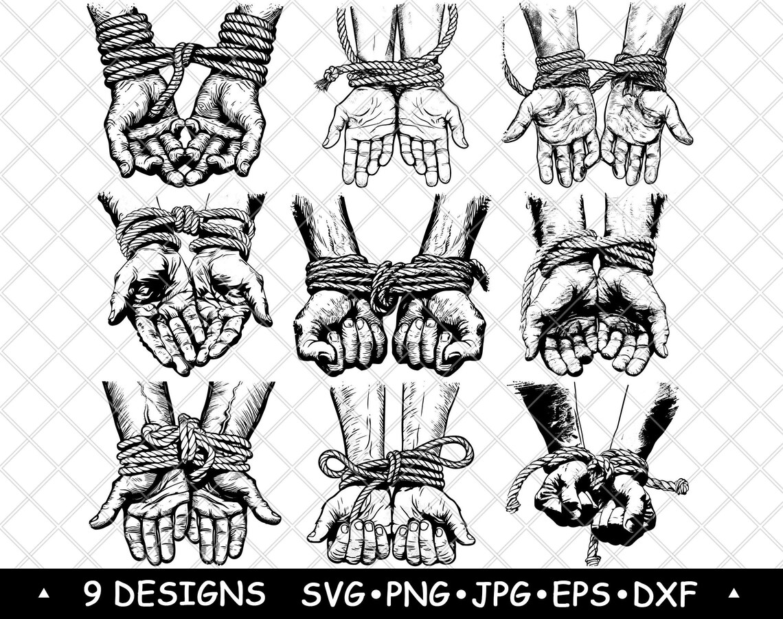 Wire Rop Hand Drawing Bound Hands Clipart PNG Bundle | Tied Rope Hand Drawing Set | Dark Art ...