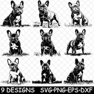 Französische Bulldogge Frenchie süße kleine Hunderasse Canine Pup Laser-Datei SVG PNG JPG Graustufen Brennen Bild geschnitten Vektor Untersetzer Schwarz Weiß Cnc Holz
