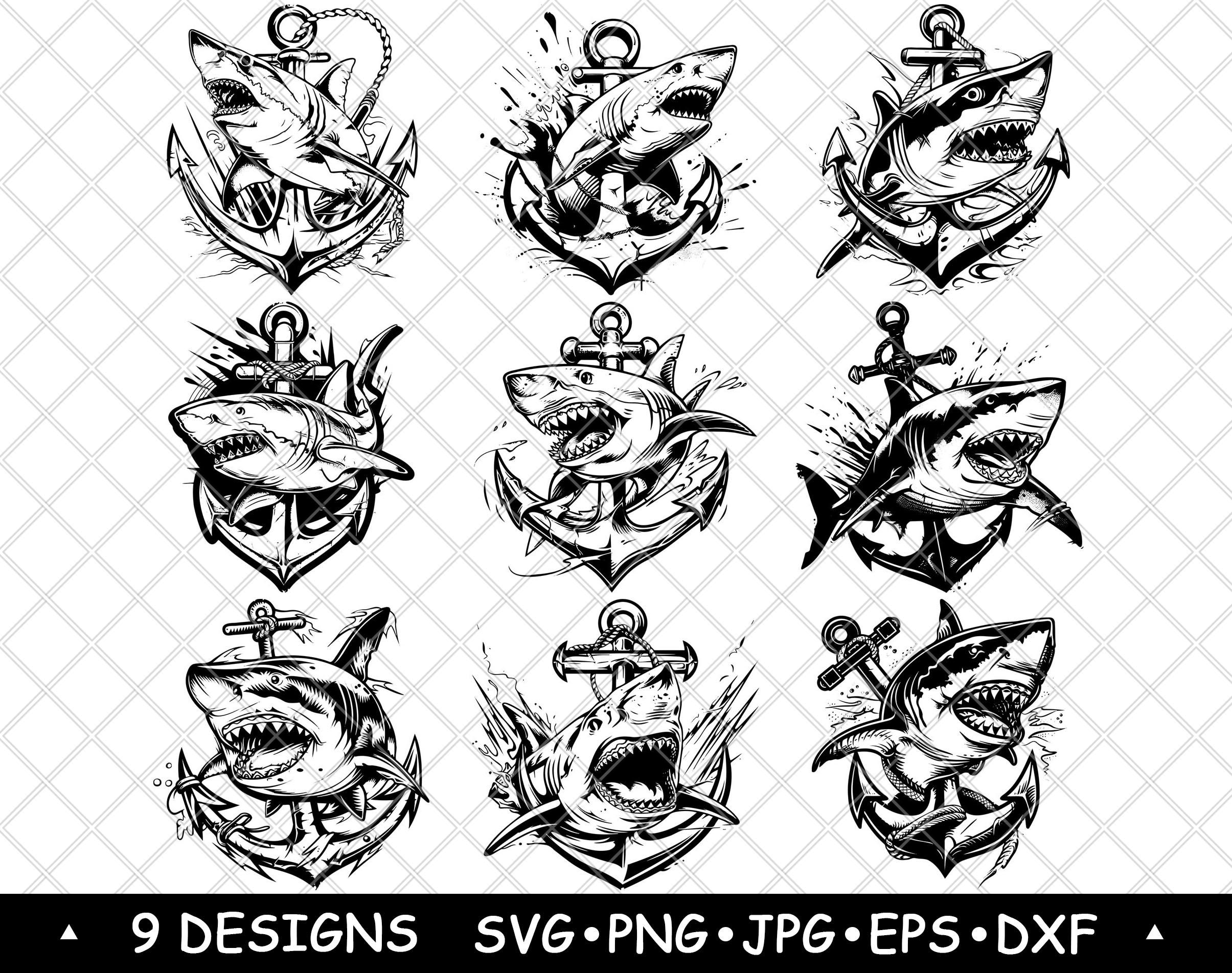 Shark Anchor Nautical Predator Great White Anchor Emblem Set for