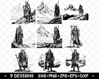 Viking Warrior Mountain Norse Berserker SVG PNG Medieval Nordic Fighter Clipart Cricut Laser Art