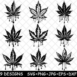 Marihuana Cannabis Weed Drip Kraut Ganja Garten Pflanze Kunst Laserdatei SVG PNG JPG Graustufen Brennen Bild Schnitt Vektor Untersetzer Schwarz Weiß Cnc Holz