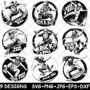 Old school skateboard bebaarde skater straat rock-'n-roll laserbestand SVG PNG JPG grijswaarden afbeelding branden gesneden vector Coaster zwart wit CNC hout