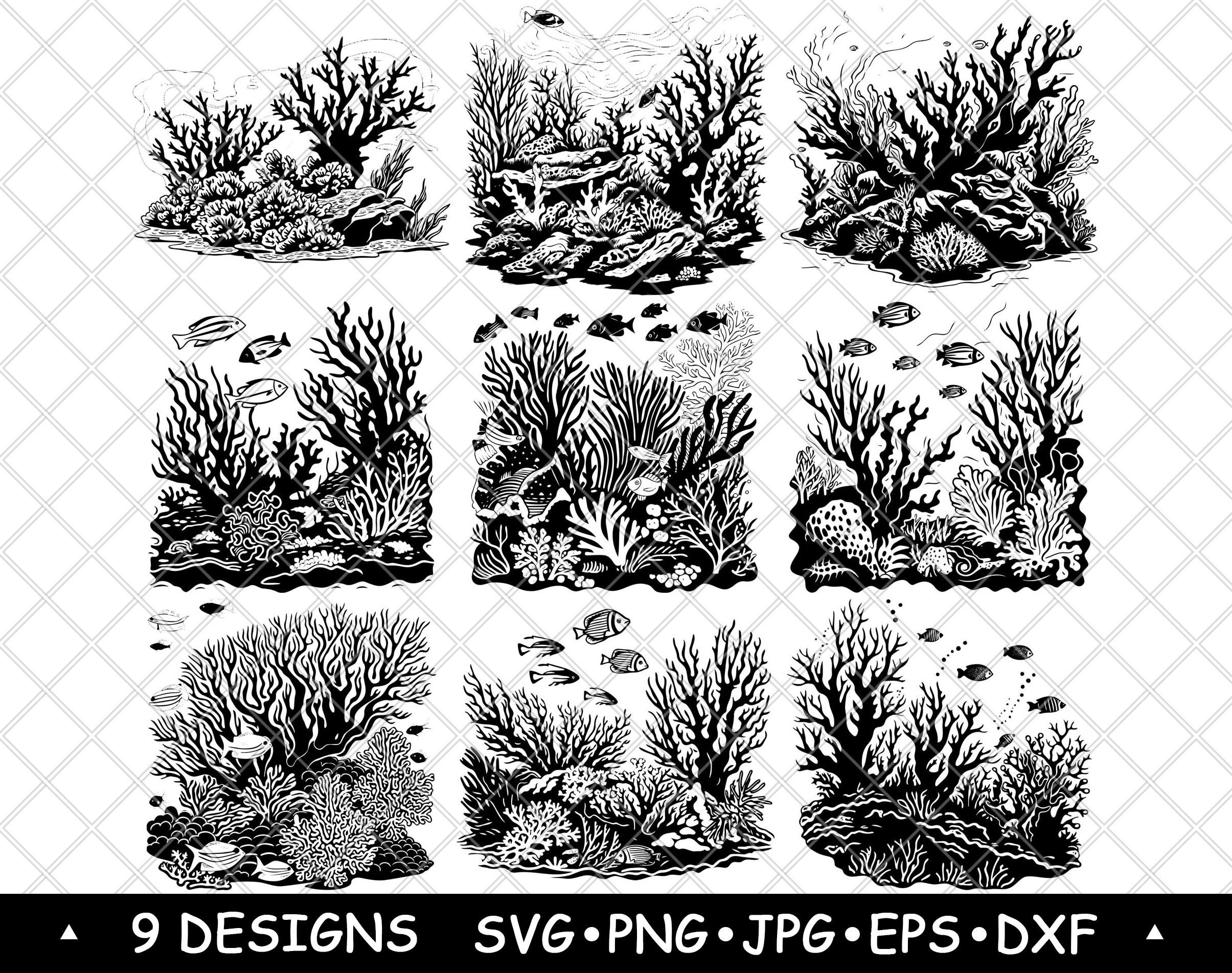 Coral Reef SVG Bundle Ocean Fish Underwater Sea Life Marine Vector ...