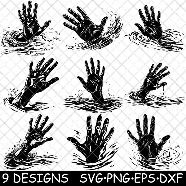 Drown Hand Sink Water Submerged Accident Swim Rescue Coaster Black White Laser File SVG PNG Grayscale Burn Image Cut Cricut Coaster Cnc Wood
