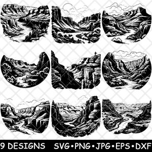 Parc national du Grand Canyon, Arizona, paysage mural du fleuve Colorado, SVG, Dxf, Eps, PNG, Cricut, Silhouette, Découpe, Laser, Pochoir, Autocollant, Clipart, Impression
