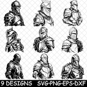 Middeleeuwse ridder pantser dappere nobele koningen bewaker middeleeuws laserbestand SVG PNG JPG grijswaarden afbeelding branden gesneden vector Coaster zwart wit CNC hout