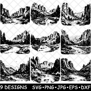 Big Thompson Canyon Gorge Valley Creek Rocky Landscape Laser File SVG PNG JPG Grayscale Burn Image Cut Vector Coaster Black White Cnc Wood