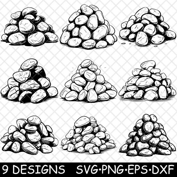 Pile of Pebbles Stone Gravel Smooth River Rocks Stack Display Heap PNG,SVG,DXF,Eps,Cricut,Silhouette,Cut,Laser,Stencil,Sticker,Clipart,Print
