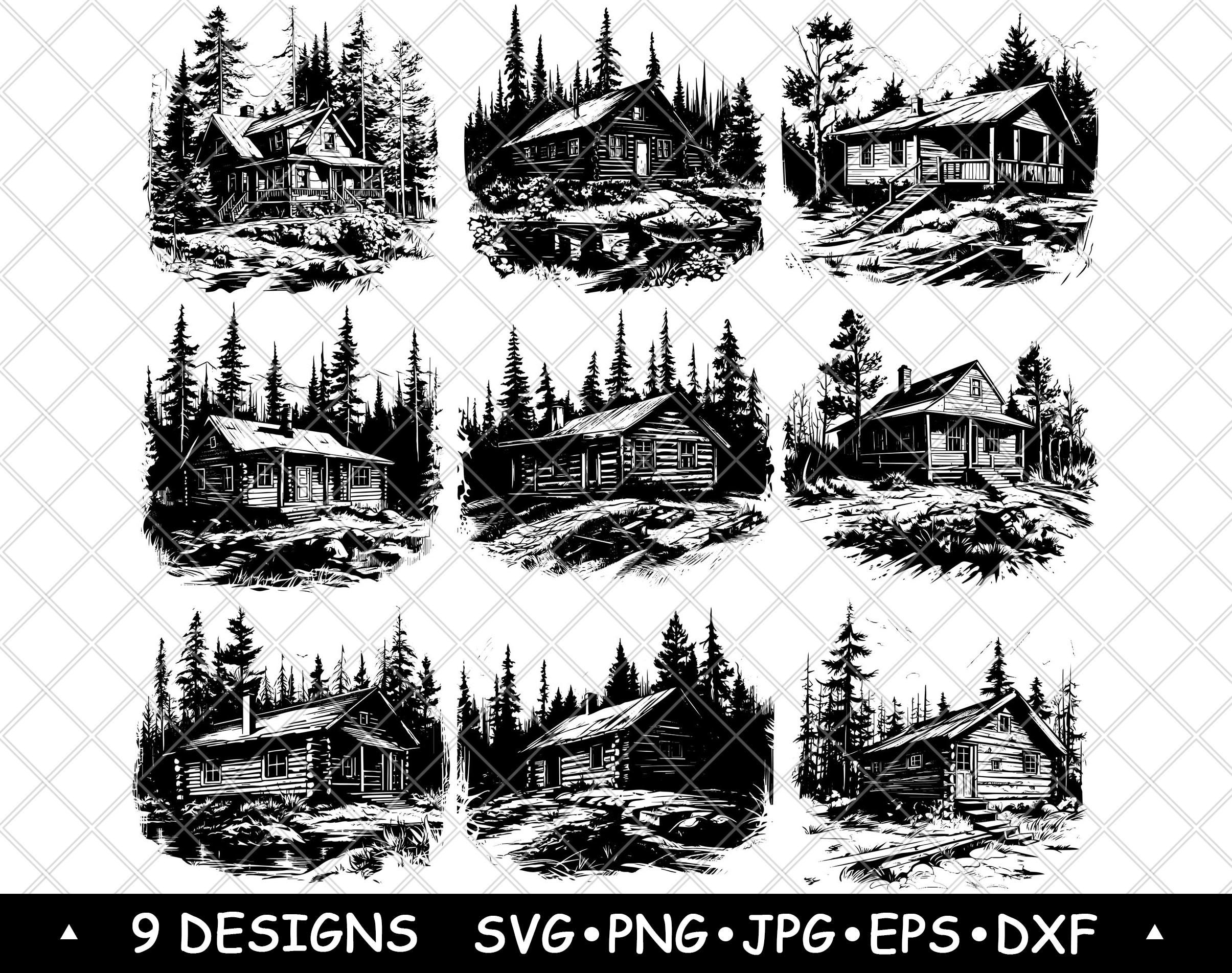 Forest Cabin SVG Bundle Rustic Lodge Clipart Woodland House Vector Art ...