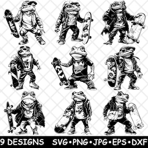 Cool Frog Skateboard Street Style Vibe Animal Fantasy Laser File SVG PNG JPG Grayscale Burn Image Cut Vector Coaster Black White Cnc Wood