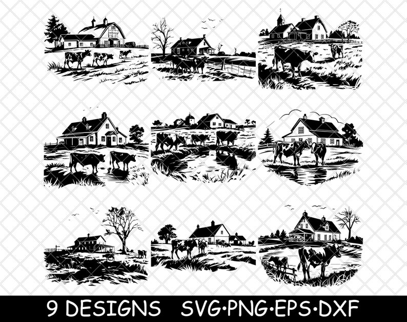 Cow Farmhouse Cattle Ranch Barn Rural Livestock Dairy Country Etsy