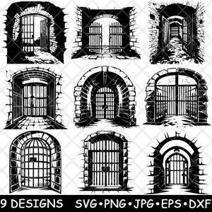 Prison Cell Jail Dungeon Incarcerate Penitentiary Detain Laser File SVG PNG JPG Grayscale Burn Image Cut Vector Coaster Black White Cnc Wood