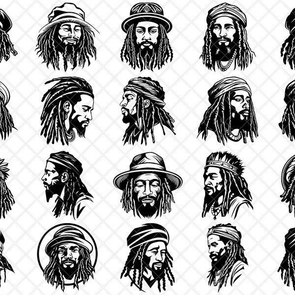 Rastafarian Dreadlocks Jamaican Culture Rasta Bundle Coaster Black White Laser File SVG Dxf PNG Glowforge Lightburn Cut Engrave Coaster Cnc