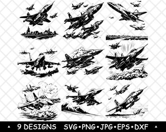 Fighter Jet SVG Military Aircraft Silhouettes Combat Aviation Vector Laser Engraving Cricut Cut Files