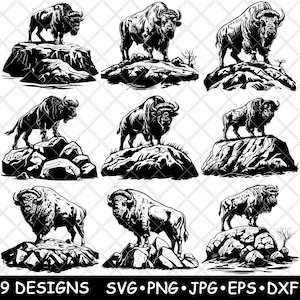 American Bison Buffalo Bull Wild Mammal Wildlife Nature Laser File SVG PNG JPG Grayscale Burn Image Cut Vector Coaster Black White Cnc Wood