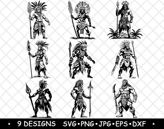 Tribal Warrior Bundle Indigenous Spear Hunter Ancient Fighter Art