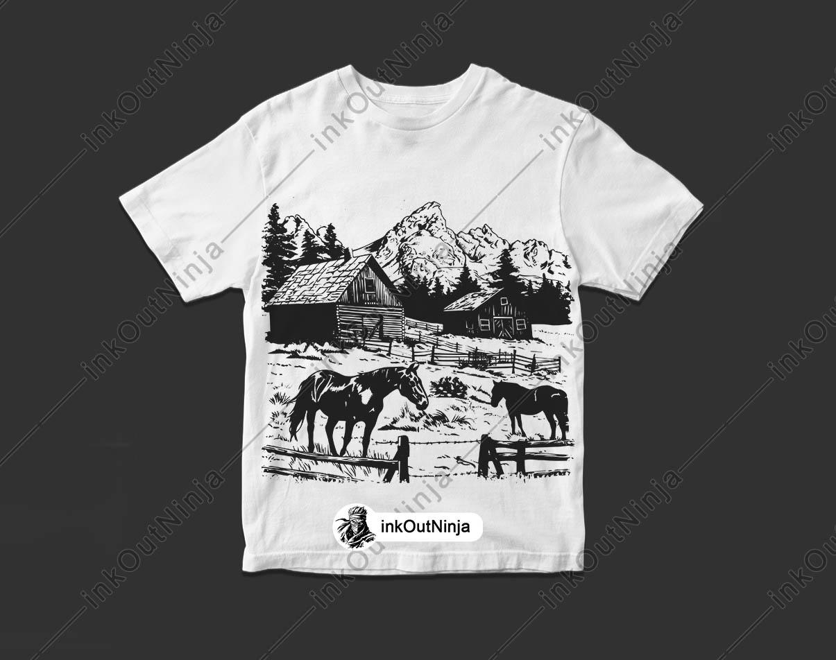 Rustic Ranch Graphic Design Rustic Mountain Ranch Clipart 9 Horse and Cabin Scene Vectors for ...
