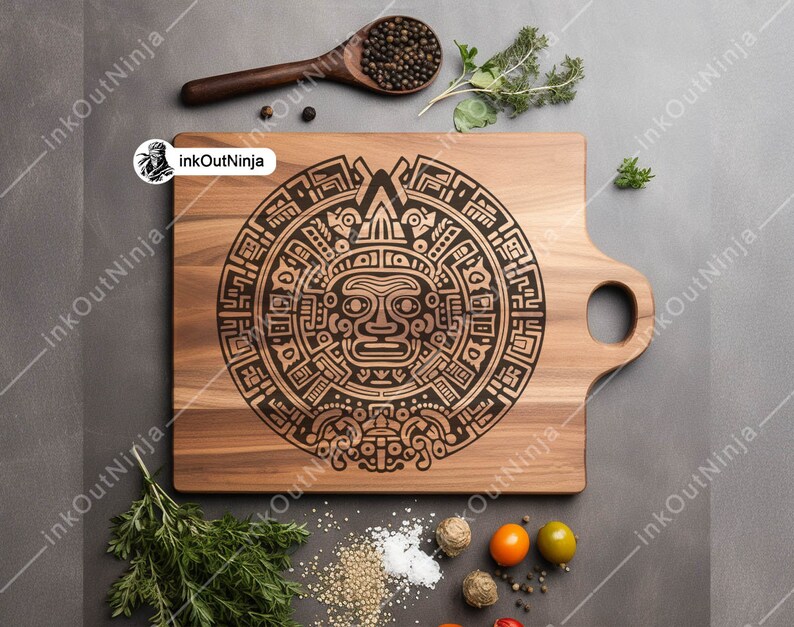 Aztec Calendar Engraved Pattern Aztec Calendar Vector Art - Ancient Sun Stone Symbol Clipart for Prints ...