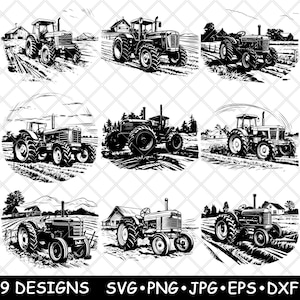 Rustikale Scheune Bauernhof Traktor Land Feld Ranch Szene Alter ländlicher Hof SVG, Dxf, Eps, PNG, Cricut, Silhouette, Schneiden, Laser, Schablone, Aufbügeln, Clipart, Drucken