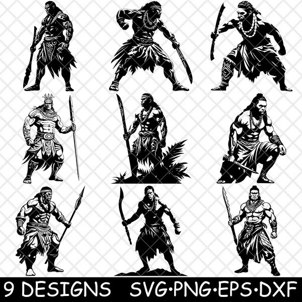 Tongan Tribal Warrior Native Polynesian Island Samoan Fighter  SVG,Dxf,Eps,PNG,Cricut,Silhouette,Cut,Laser,Stencil,Sticker,Clipart,Print