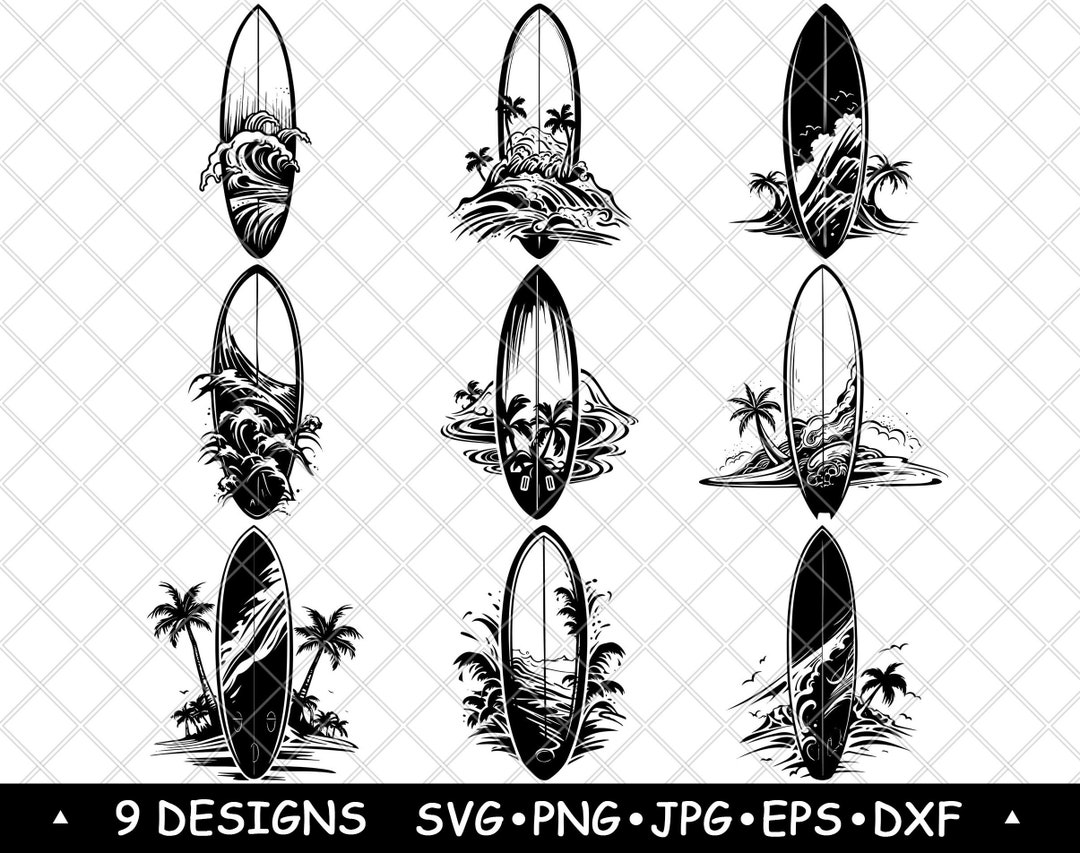 Surfboard SVG Bundle Tropical Wave Clipart Beach Board Vector Coastal ...