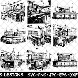 Wijnbar Tavern Gelagkamer Brouwerij Bistro Lounge Alehouse Laserbestand SVG PNG JPG grijswaarden afbeelding branden gesneden vector Coaster zwart wit CNC hout