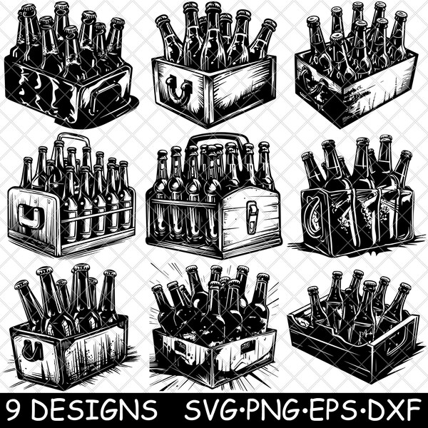 Beer Caddy Tote Case Carrier Crate Beverage Holder Pack Coaster Black White Laser SVG PNG Grayscale Burn Image Cut Engrave Coaster Cnc Wood