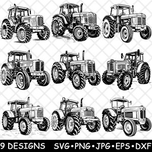 Tracteur agriculture utilitaire compact ferme pelouse machines fichier laser SVG PNG JPG niveaux de gris gravure image coupe vecteur sous-verre noir blanc cnc bois