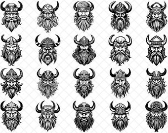 Viking Head SVG Bundle Norse Warrior Beard Helmets  Viking Faces Set for Stickers, Cricut, Laser Engraving