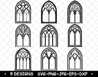 Gothic Window SVG Bundle Medieval Cathedral Arch Clipart Stained Glass Frame Vector Laser Engraving